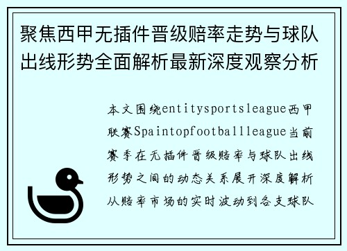 聚焦西甲无插件晋级赔率走势与球队出线形势全面解析最新深度观察分析